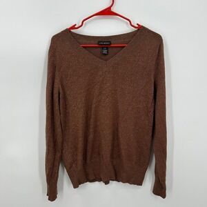 Lane Bryant Womens Brown Metallic Shimmer V-Neck Sweater Size 14/16 Long Sleeve